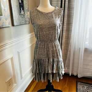 Rebecca Taylor Heathered Gray Sleeveless Mini Ruffle Dress — 100% Linen